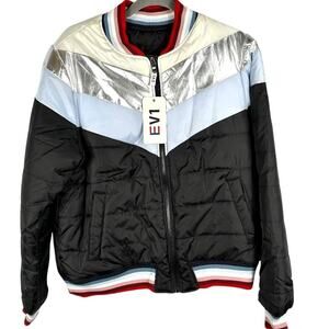 EV1 Black Silver Blue Cream Puffer Coat Large